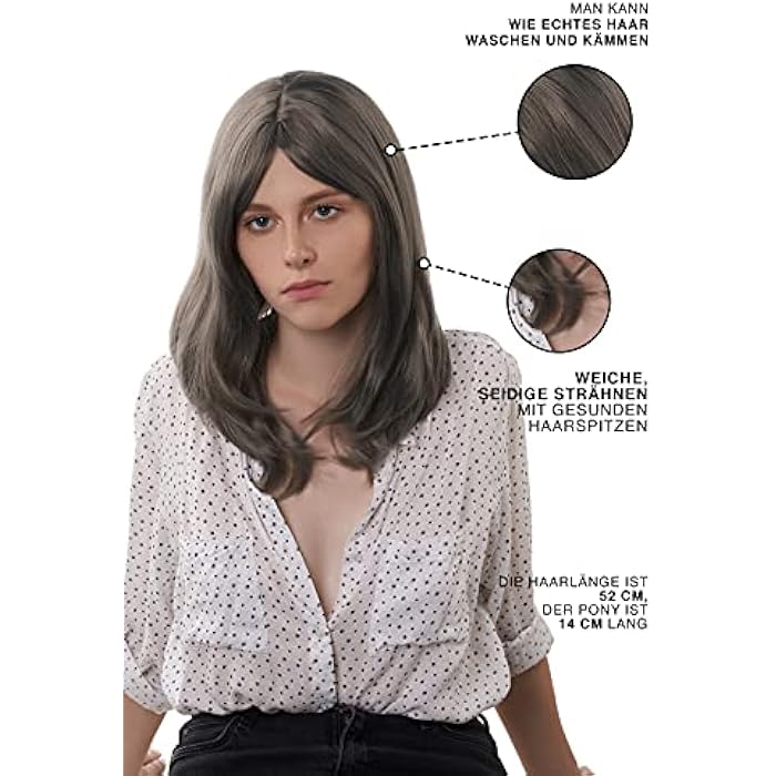 DILLARDS Women's Wig For Girls Women Medium Length Shoulder Length Grey Straight Hair Synthetic - Image 5